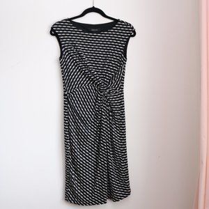 Fitted Ruched Waist Dress Black and White